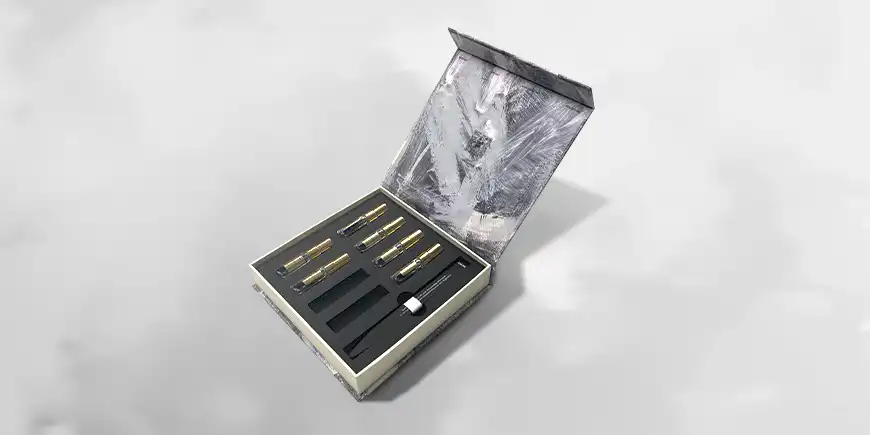Magnetic rigid box for perfume sample set with EVA insert and fragrance testing strips